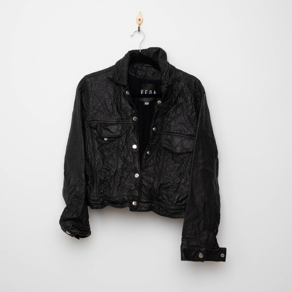 VEDA Black Leather Jean Jacket - Picture 5 of 10